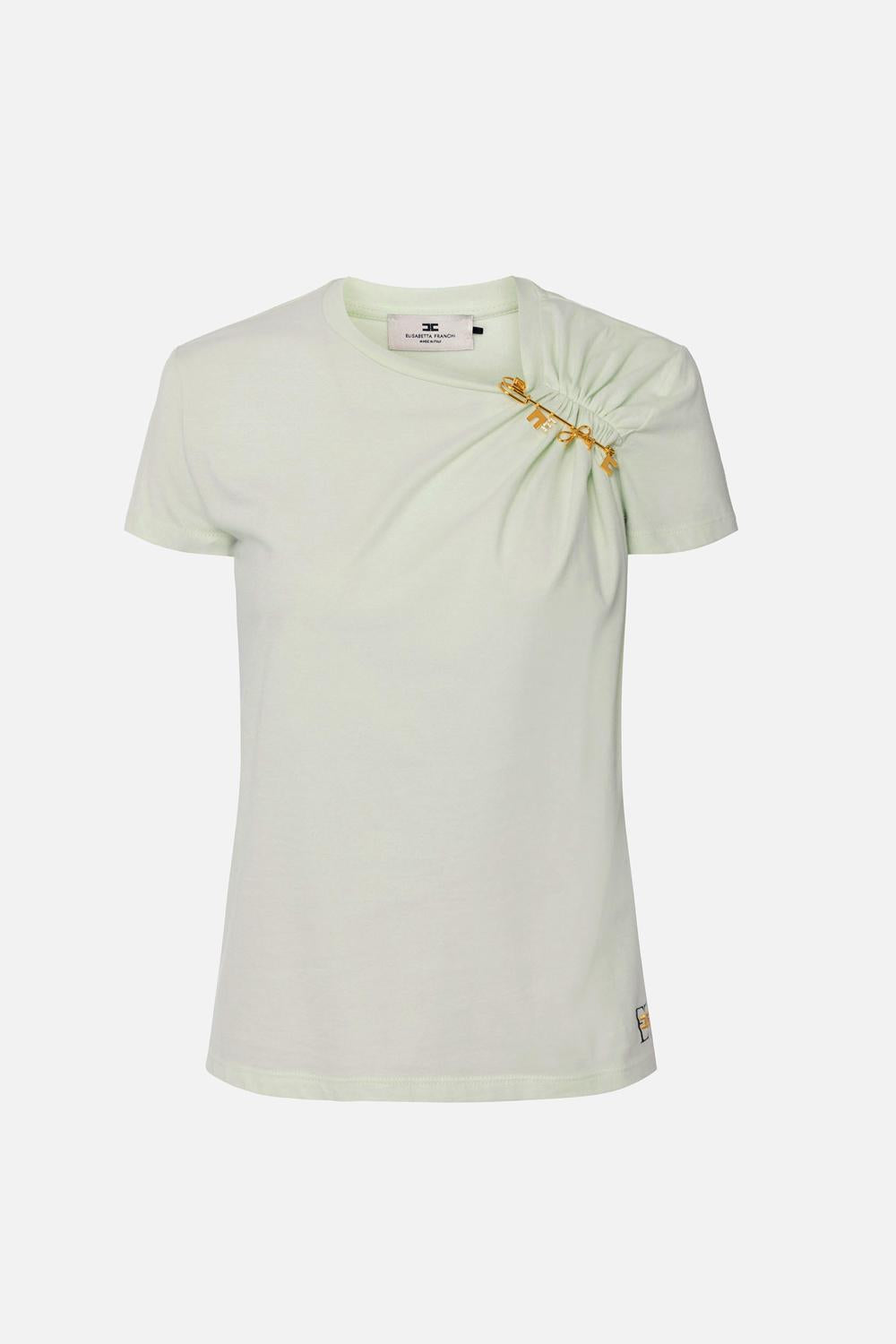 T-shirt in jersey con spilla gioiello<BR/> MA028 51E2124 Elisabetta Franchi 