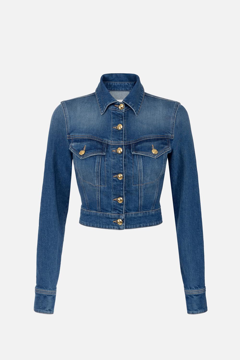 Giubbotto cropped in denim<BR/> BJ37I 51E2139 Elisabetta Franchi 