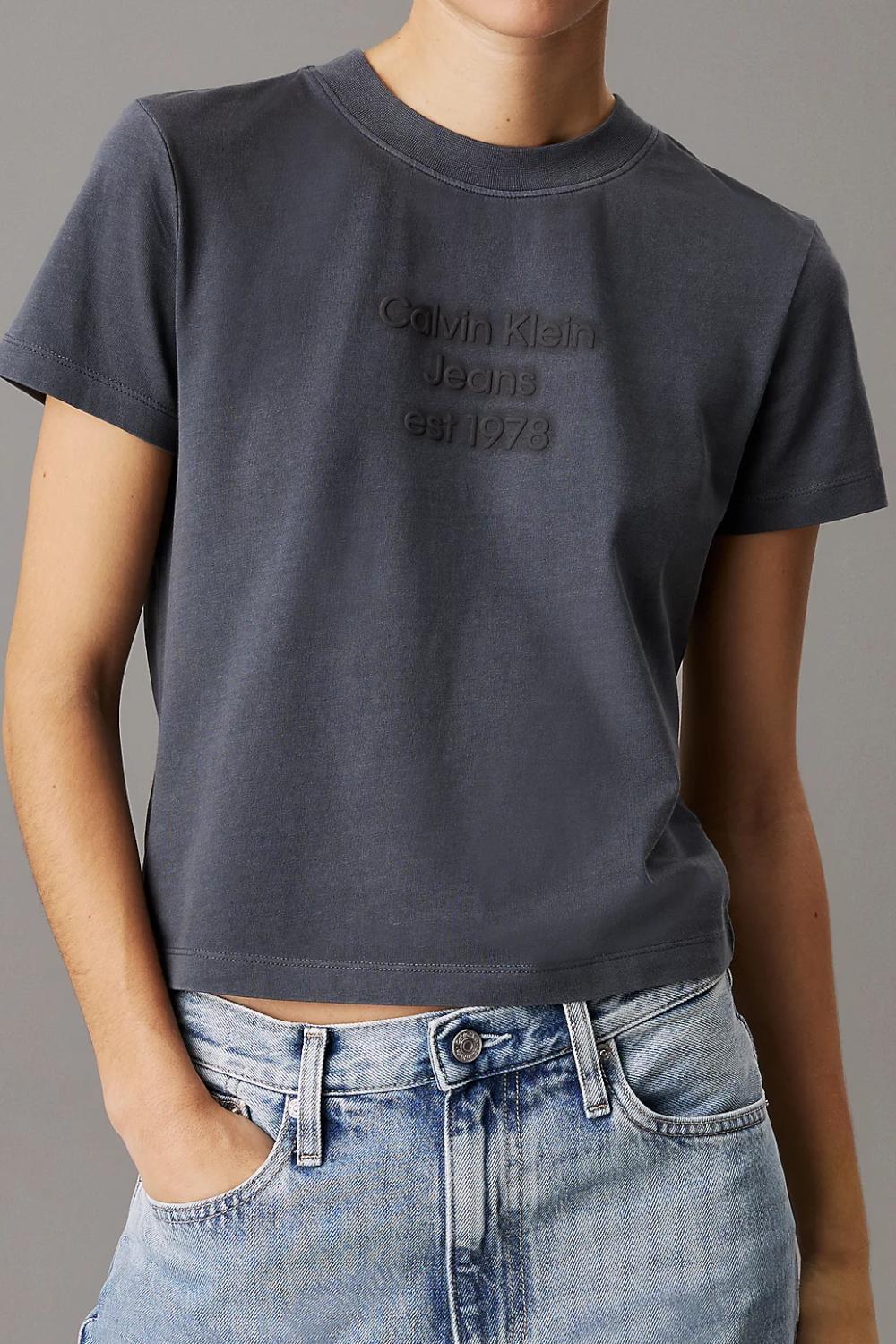 T-shirt con logo lavata slim<BR/> J20J224988 PT2 Calvin Klein 