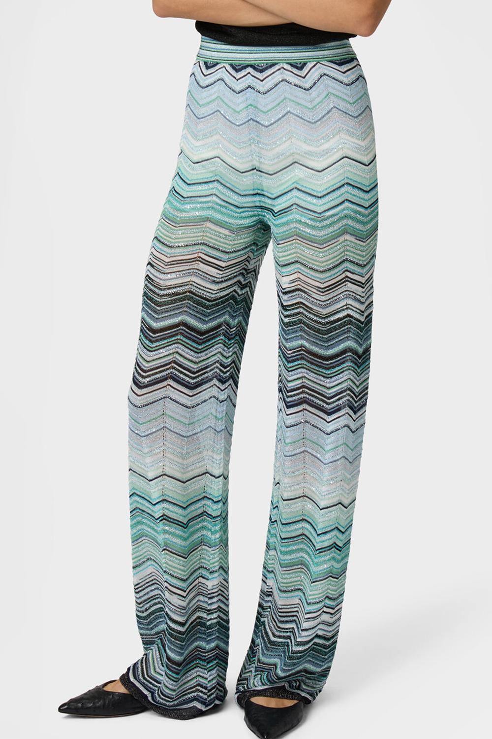 Pantaloni ampi in viscosa chevron lamé con paillettes DS26SI0C BK01H9SMSN4 Missoni 