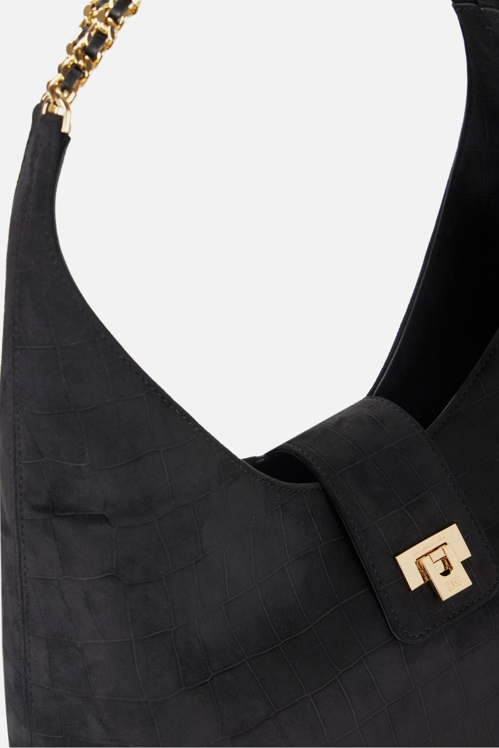 Borsa Hobo Elisabetta Franchi in Suede con Stampa Cocco e Catene Dorate BS01A 61E2110 Elisabetta Franchi 