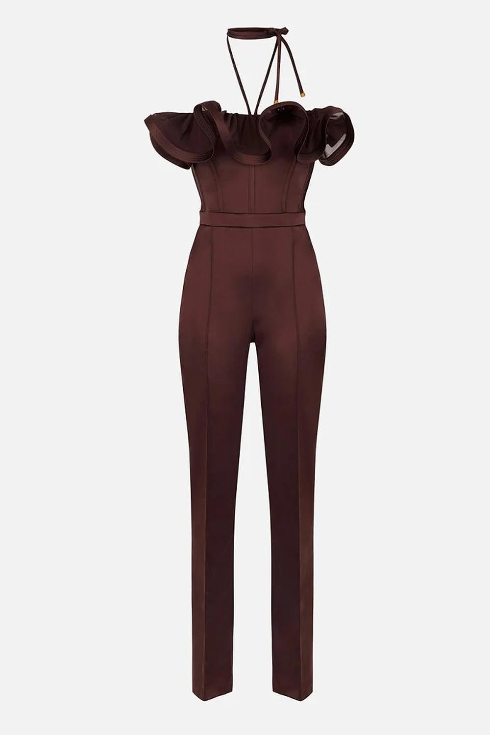 Tuta in raso stretch con maxi ruche TU065 62E2644 Elisabetta Franchi 