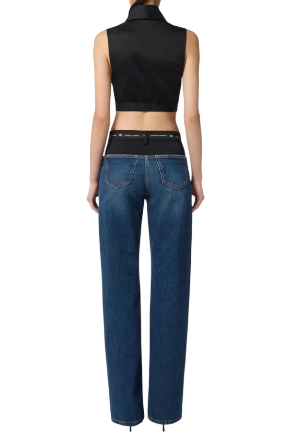 Camicia cropped in raso di cotone con papillon<BR/> CA105 56E2110 Elisabetta Franchi 