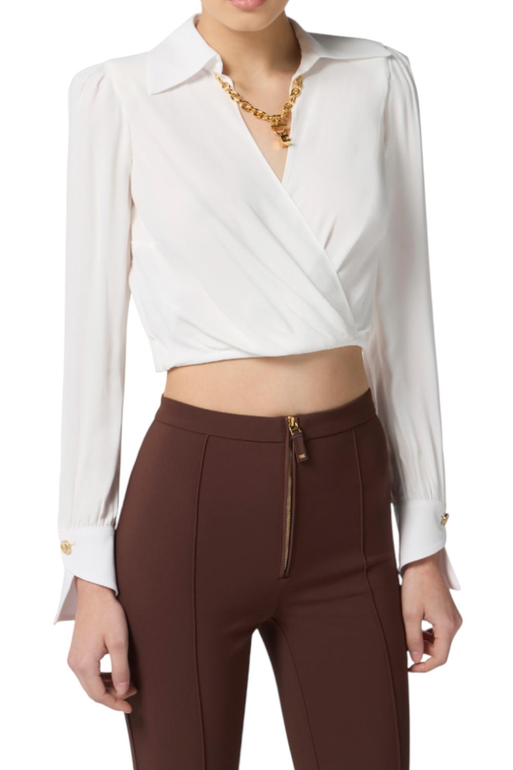 Camicia in georgette con dettaglio gioiello<BR/> CAT02 56E2360 Elisabetta Franchi 