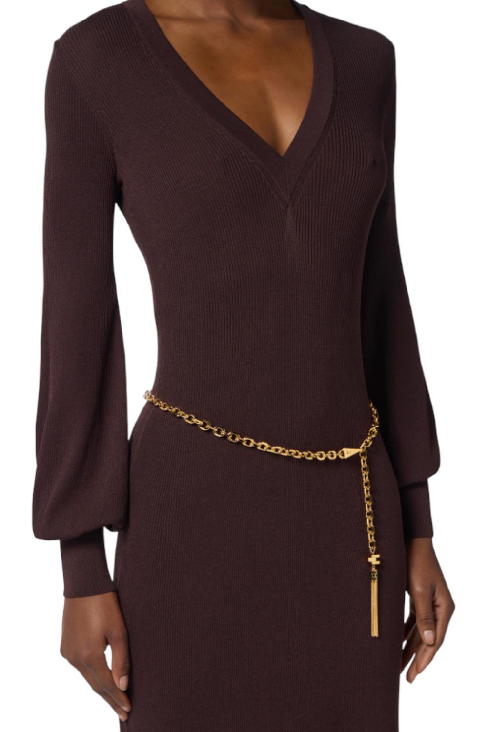 Abito in maglia di viscosa e seta con cintura<BR/> AM22B 56E2EA4 Elisabetta Franchi 