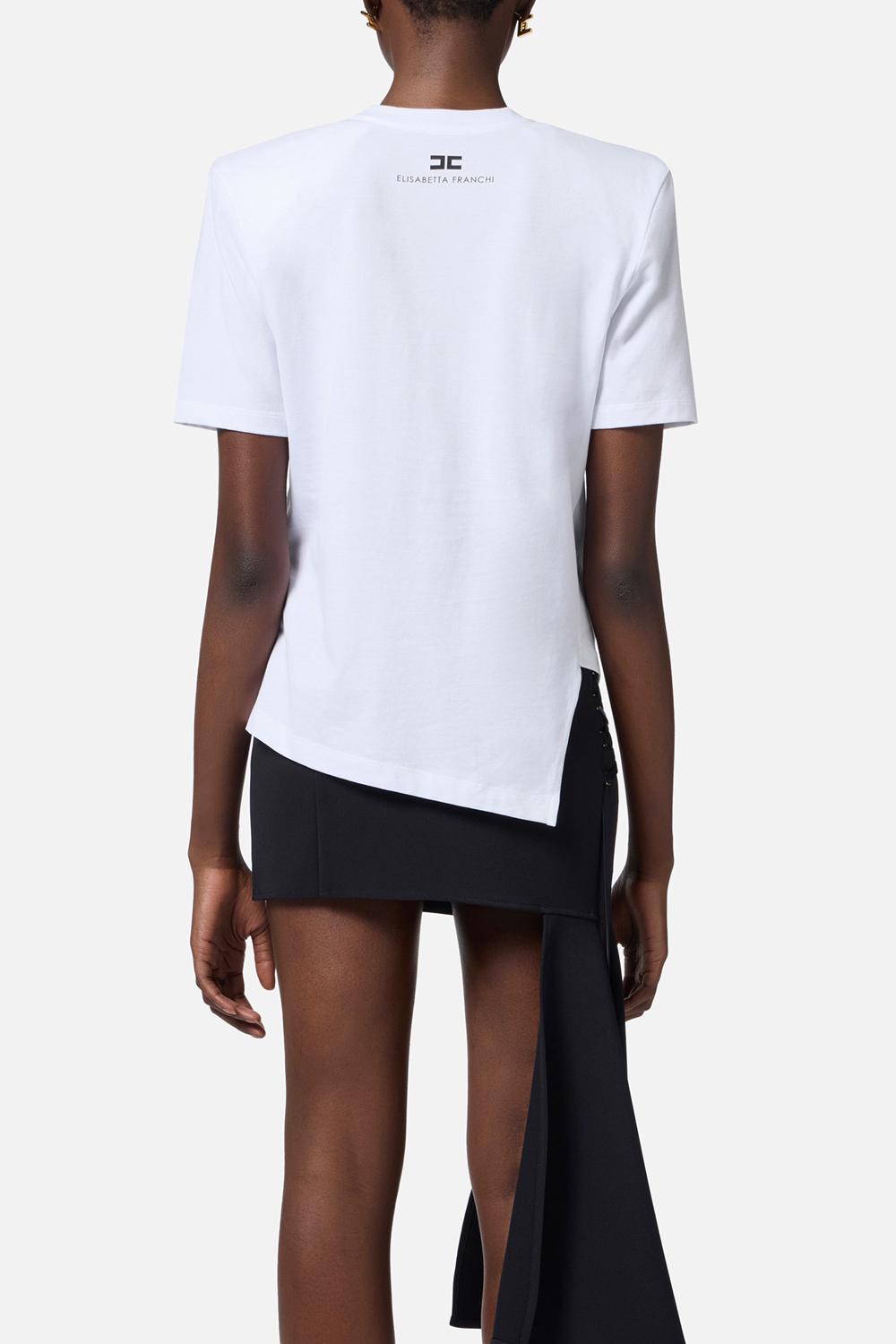 T-shirt in jersey asimmetrica con lettering<BR/> MA034 51E2270 Elisabetta Franchi 
