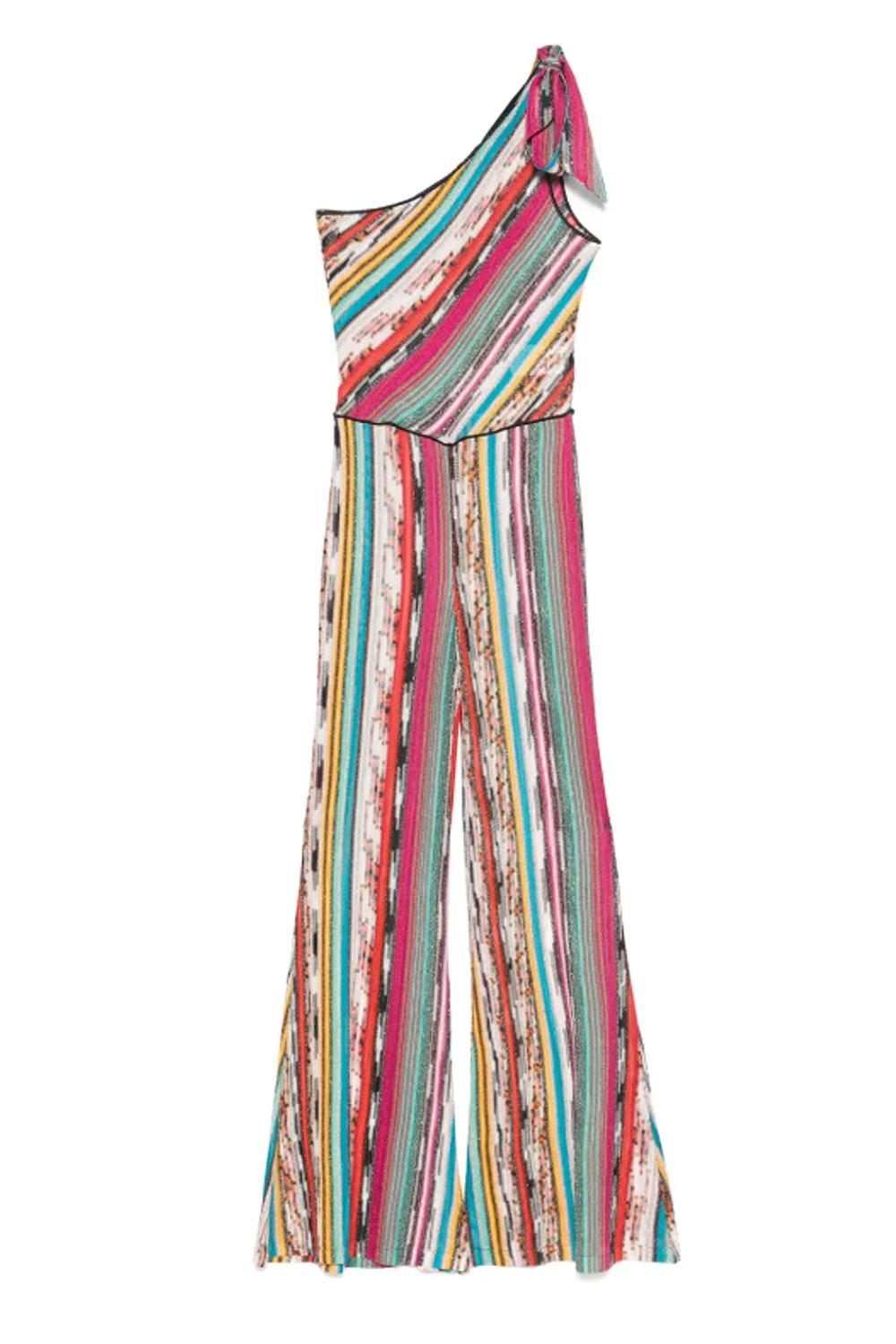 tuta lunga monospalla con spallina larga, pantaloni a zampa, fantasia multicolor MS25SG01 BR00ZZS208H Missoni 