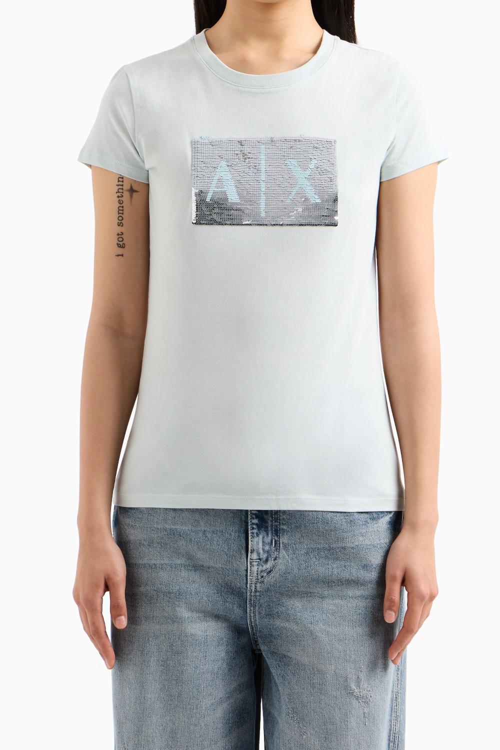 T-shirt slim fit con logo con strass Armani Exchange<BR/> 8NYTDL YJ73ZU9093 Armani Exchange 