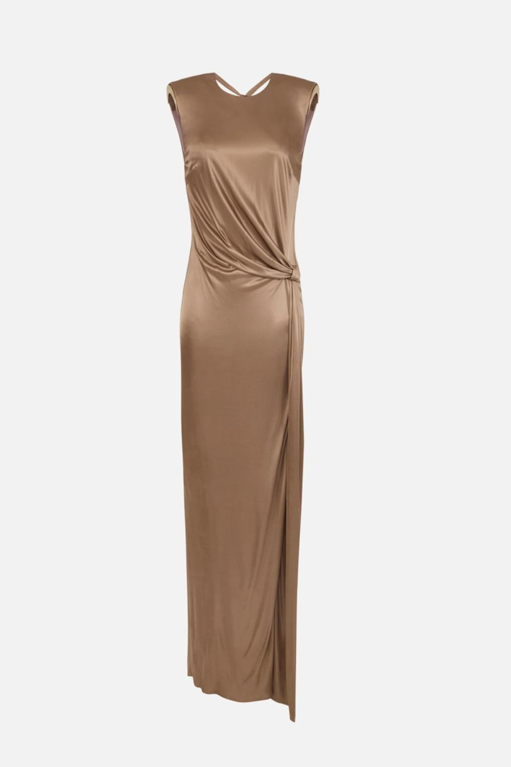 Abito da Sera Elisabetta Franchi in Jersey di Viscosa Lucida con Drappeggio e Spacco ABR24 61E2229 Elisabetta Franchi 