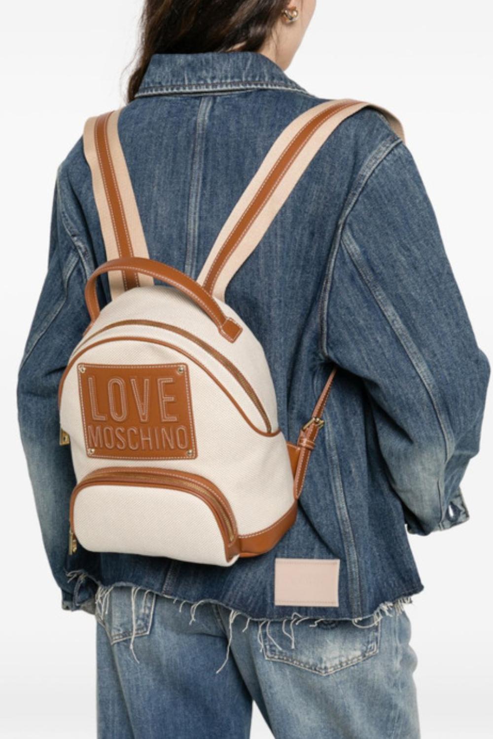 Zaino Love Moschino in canvas beige ed ecopelle cuoio con logo lettering JC4063PP1O LZ110A Love Moschino 