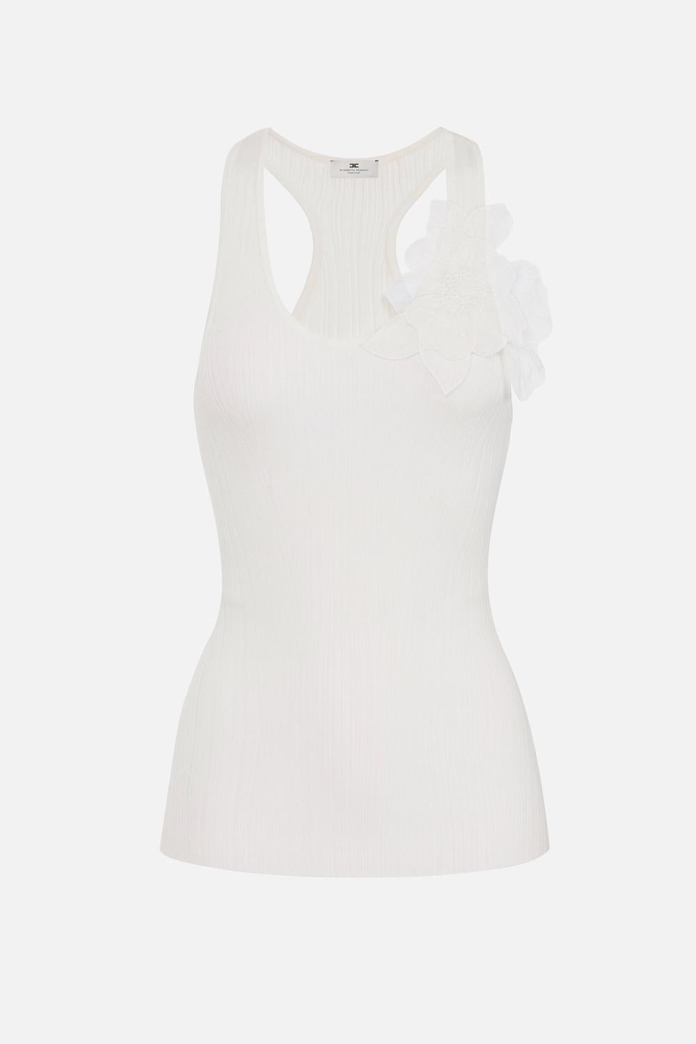 Canotta a costine con fiore<BR/> TK29B 51E2360 Elisabetta Franchi 