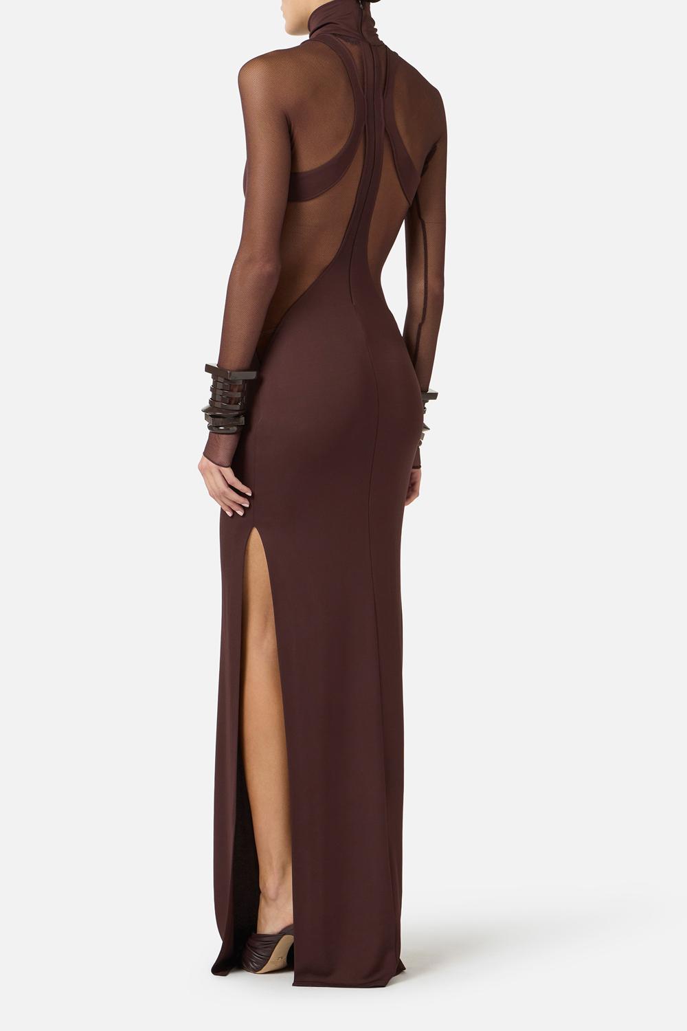 Abito Da Sera Slim in Crêpe Jersey con Trasparenze e Slits ABR22 62E2644 Elisabetta Franchi 