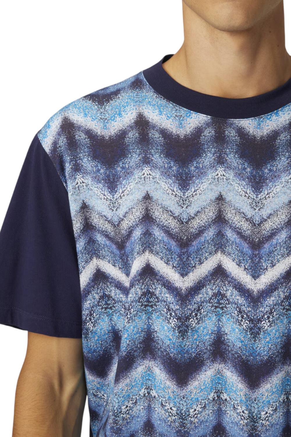 T-shirt girocollo in cotone stampa zig zag effetto aerografo<BR/> US25SL0E BJ00MYS72JQ Missoni 