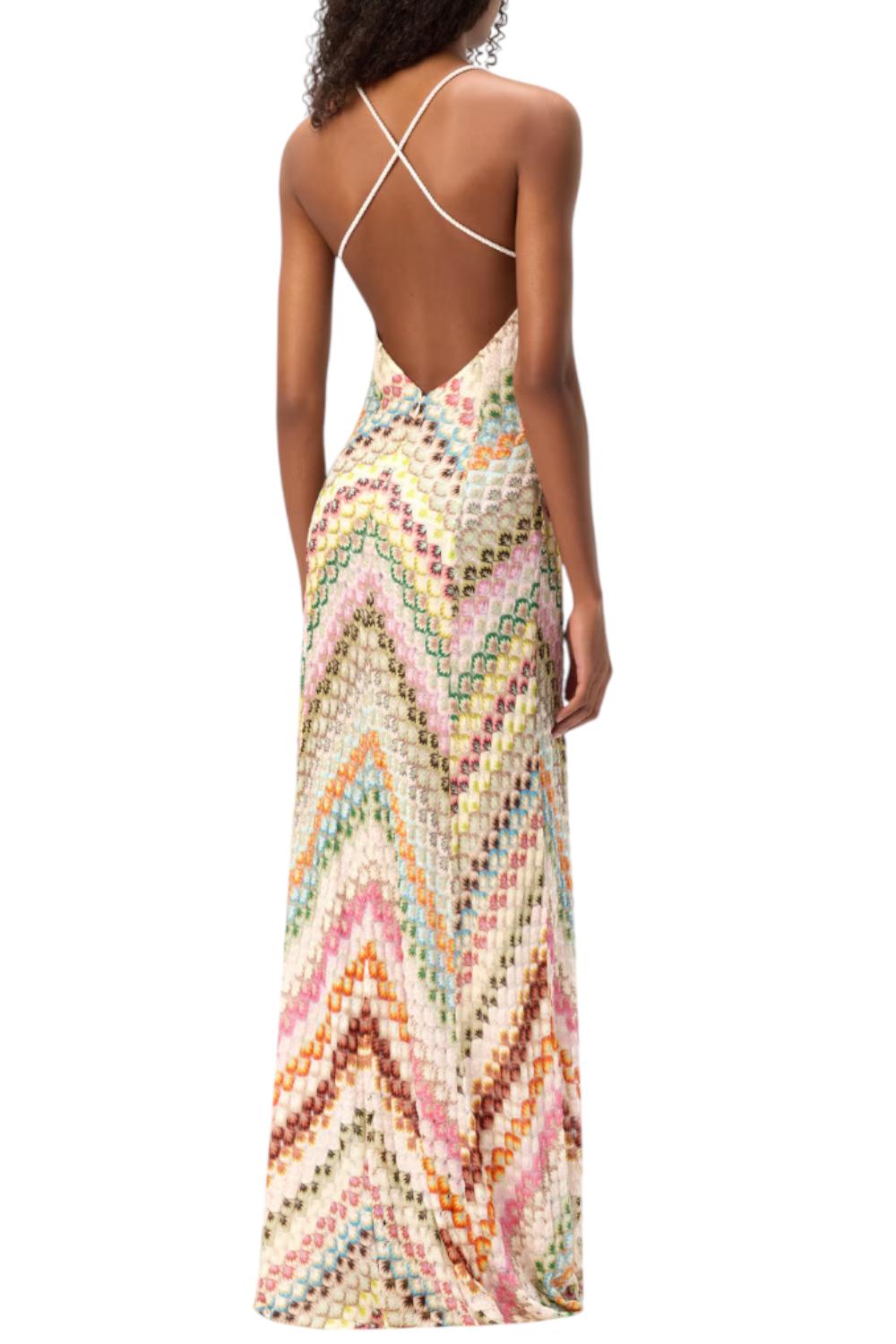 Abito lungo in viscosa con scollo a V in pizzo con motivo a zig zag DS25SG3S BR0133S6153 Missoni 