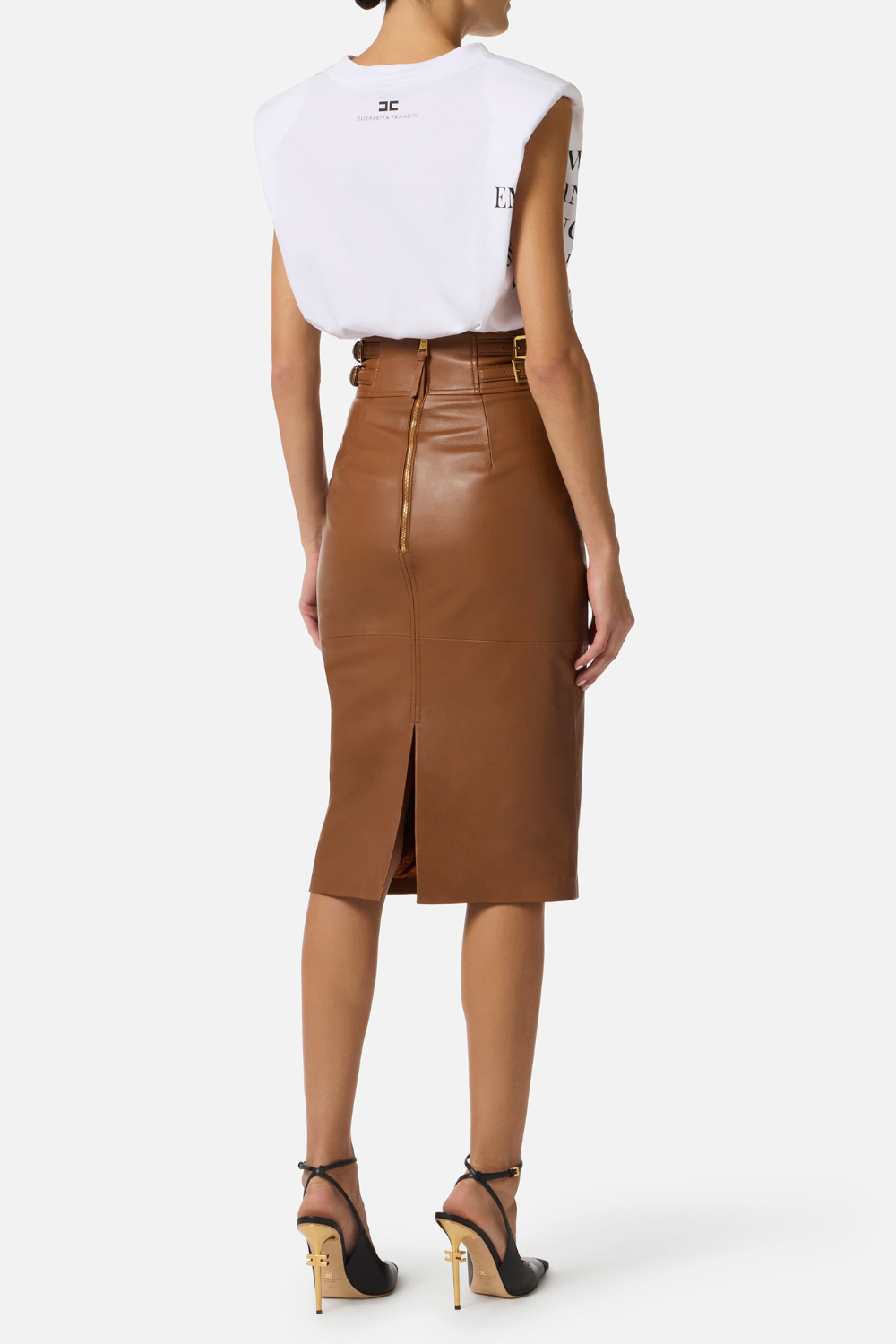 Maglietta Smanicata Elisabetta Franchi in Jersey con Spalle Strutturate e Stampa Lettering MA70P 61E2270 Elisabetta Franchi 