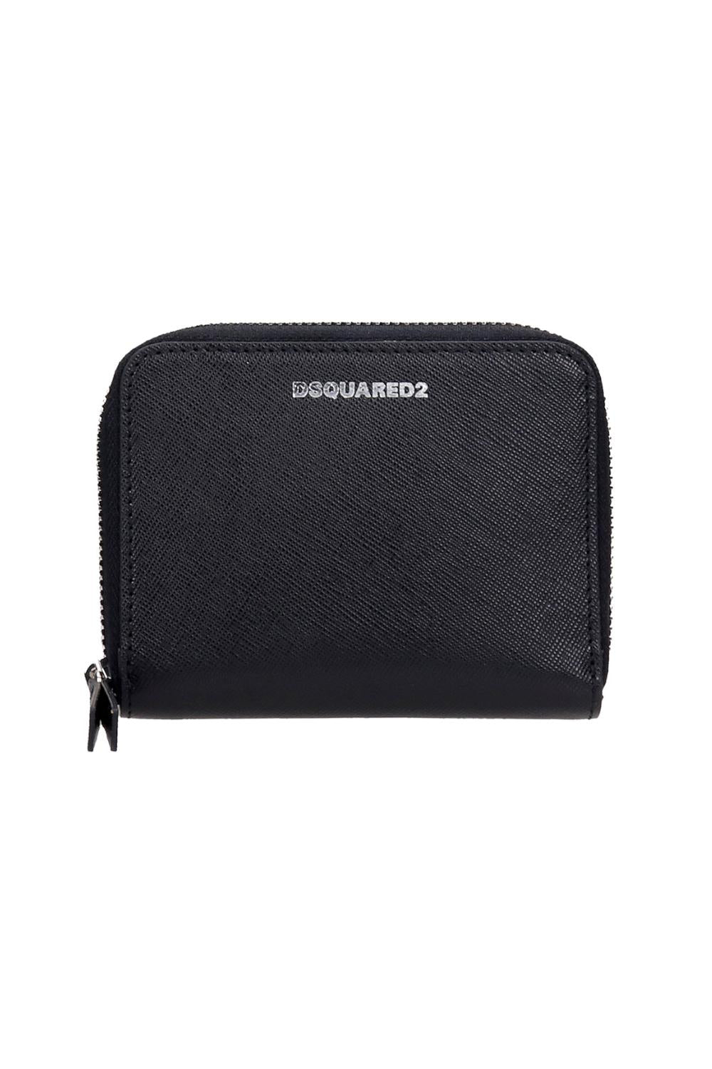 Portafoglio Dsquared2 in Pelle Nera con Zip  Compatto con Logo WAM000 901501209NERO Dsquared2 