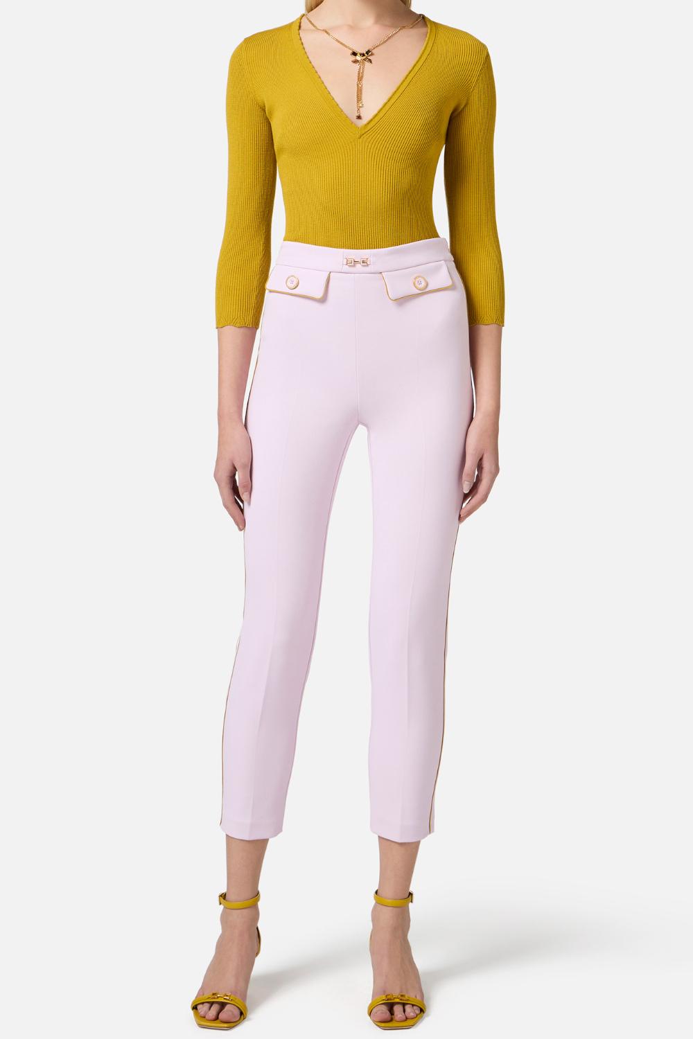 Pantaloni in crêpe con piping e morsetto gioiello<BR/> PAT71 51E2DK3 Elisabetta Franchi 