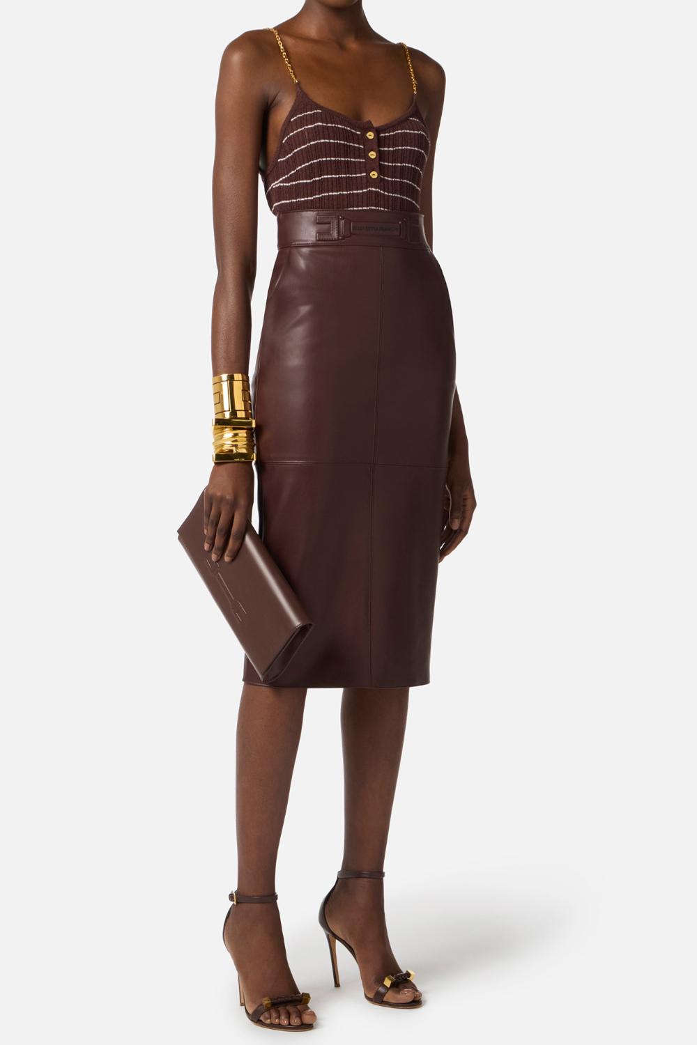 Gonna Midi Elisabetta Franchi Effetto Nappa con Logo Embossed GO163 61E2644 Elisabetta Franchi 