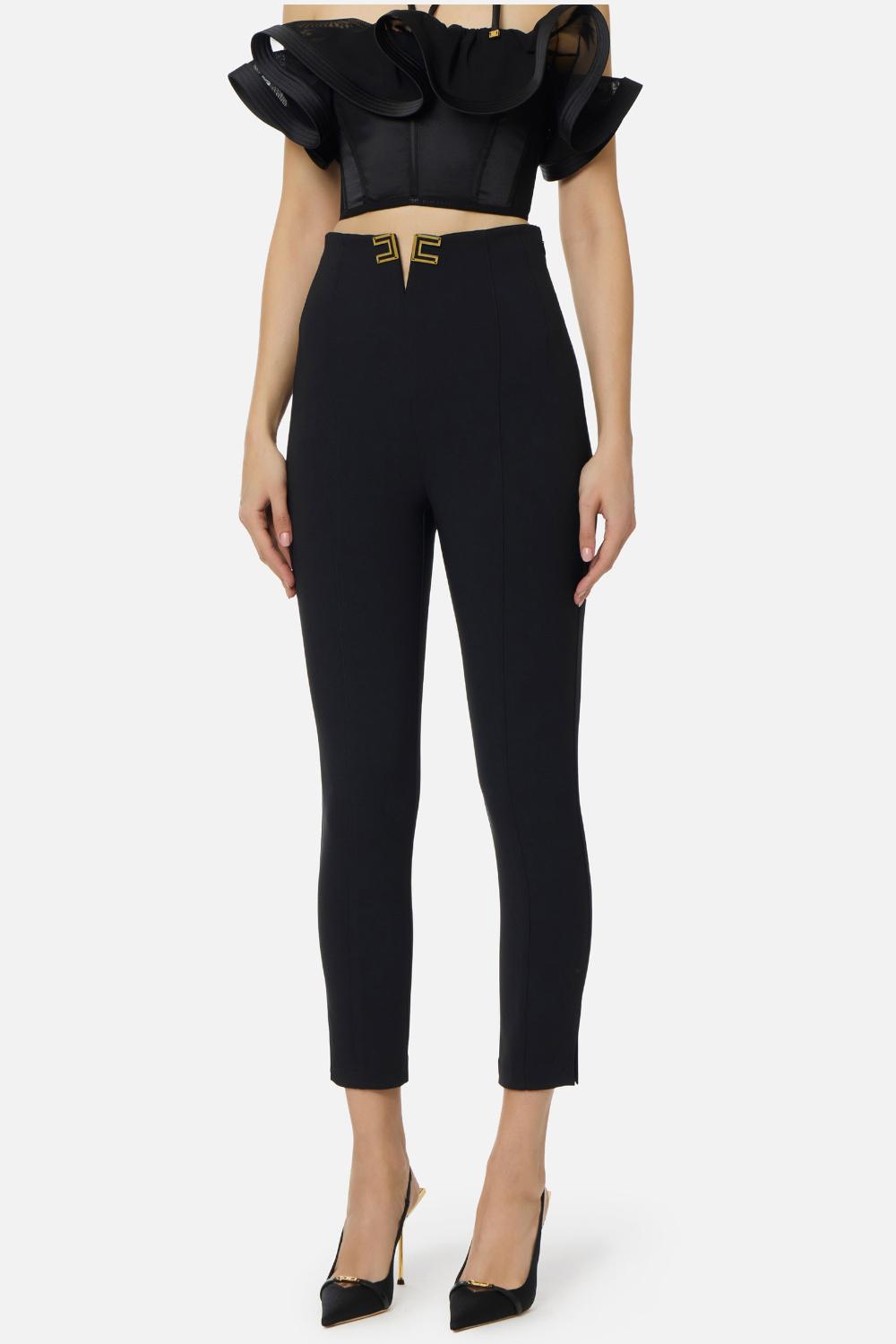 Pantaloni Elisabetta Franchi in Doppio Crêpe Stretch con Apertura a V PA163 61E2110 Elisabetta Franchi 