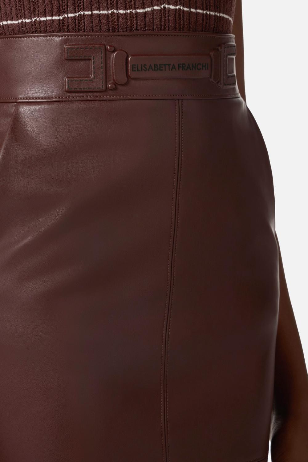 Gonna Midi Elisabetta Franchi Effetto Nappa con Logo Embossed GO163 61E2644 Elisabetta Franchi 