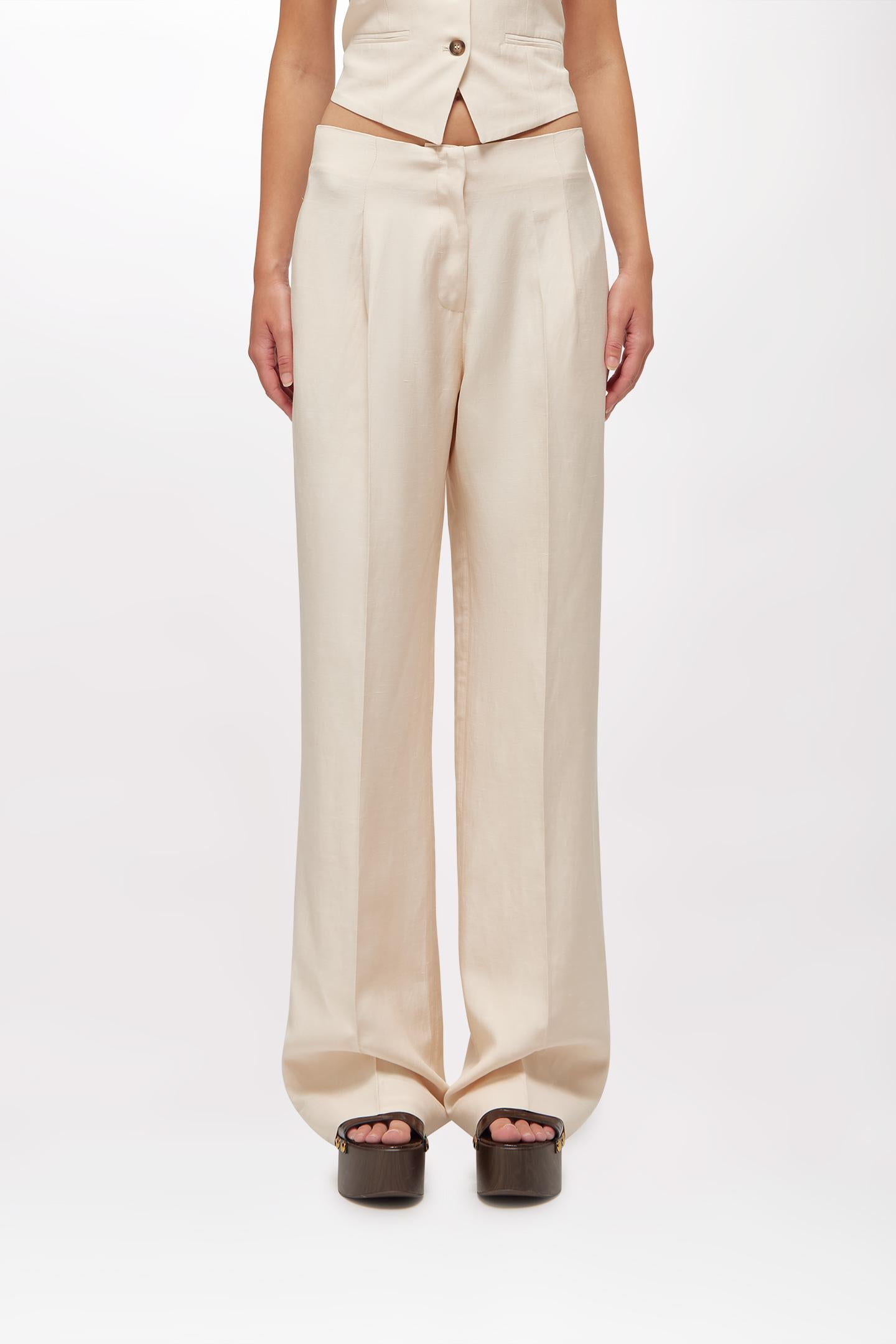 PANTALONI A GAMBA LARGA IN MISTO LINO RA6094 T882321406 Blugirl 