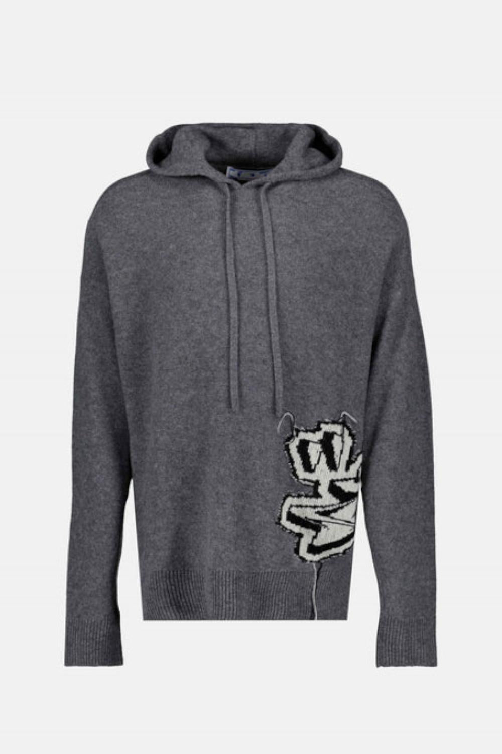 Felpa con cappuccio Off-White grigia in lana vergine con lavorazione a maglia OMHA155F22KNI001 /0610 Off-White 