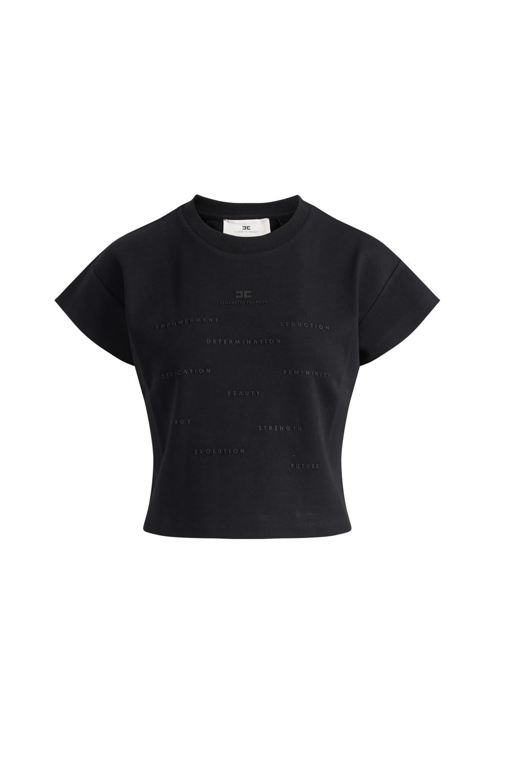 Maglietta a Maniche Corte Elisabetta Franchi in Jersey con Girocollo e Logo 3D MA73D 61E2110 Elisabetta Franchi 