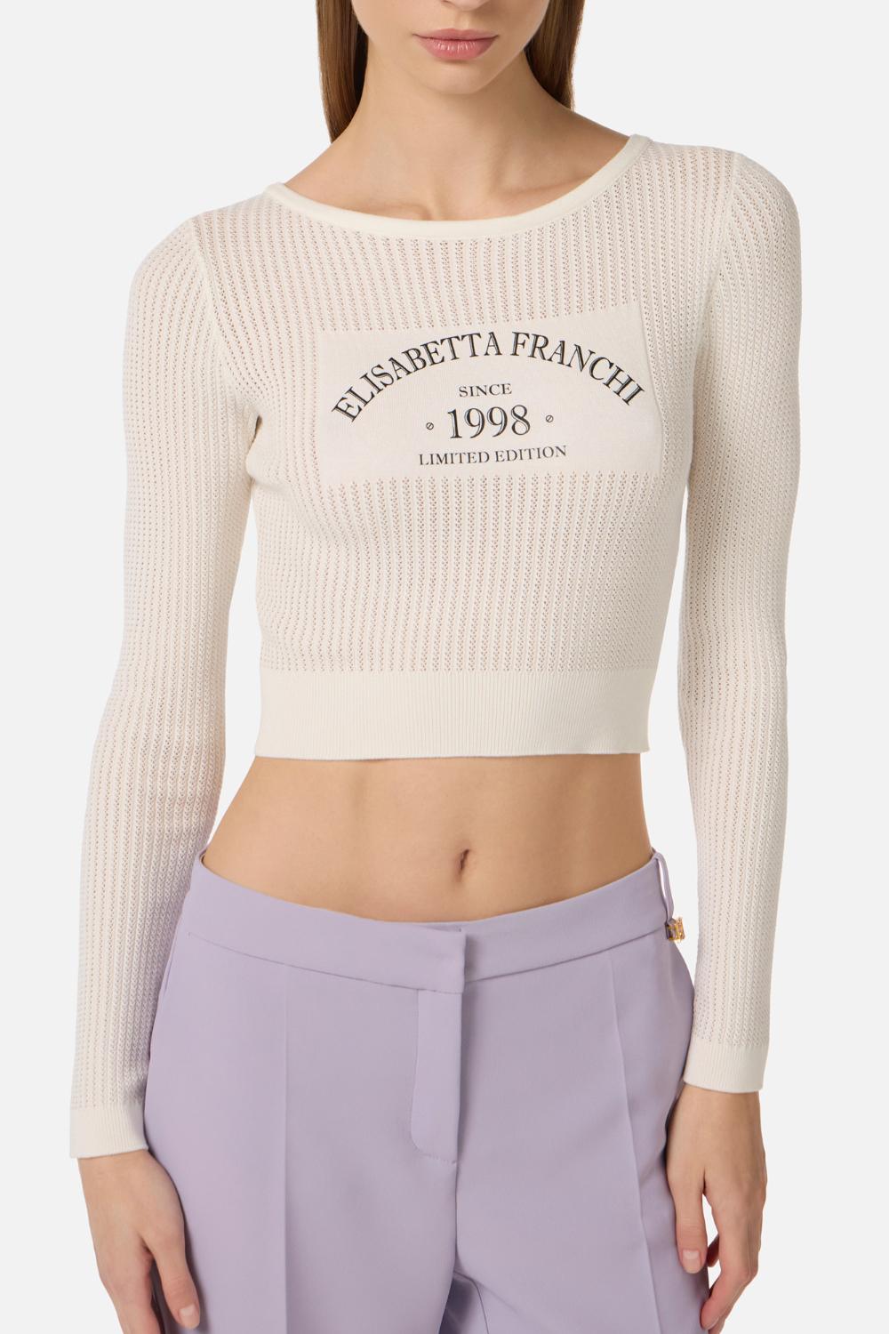 Top in Maglia Elisabetta Franchi con Stampa Logo e Scollo Ampio MK73Q 61E2360 Elisabetta Franchi 