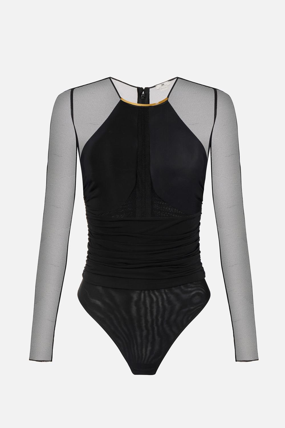 Bodysuit Donna a Manica Lunga in Crêpe Jersey con Trasparenze BO030 62E2110 Elisabetta Franchi 