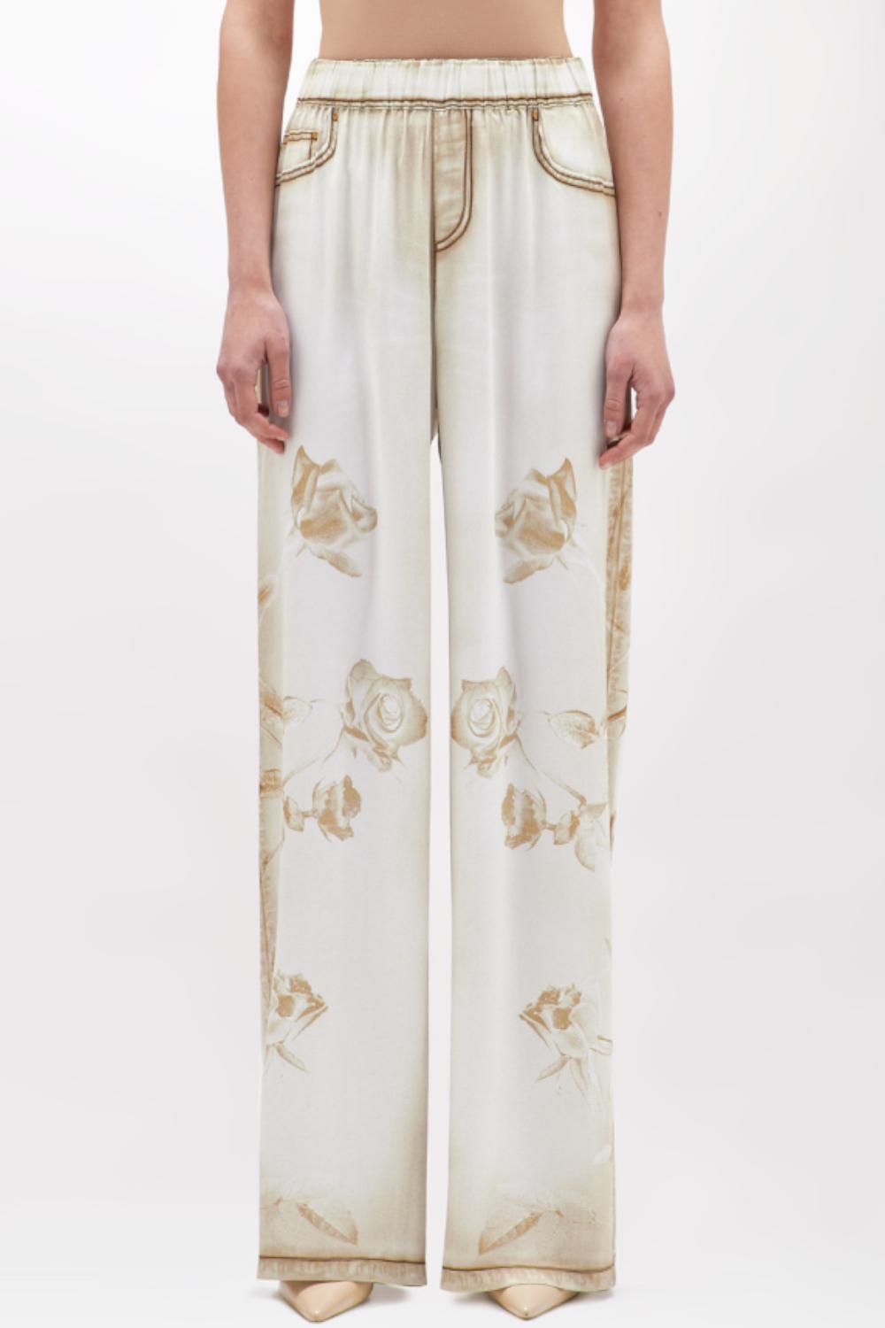 PANTALONI A PALAZZO IN RASO EFFETTO DENIM<BR/> RA5073 T3836M9337 Blugirl 