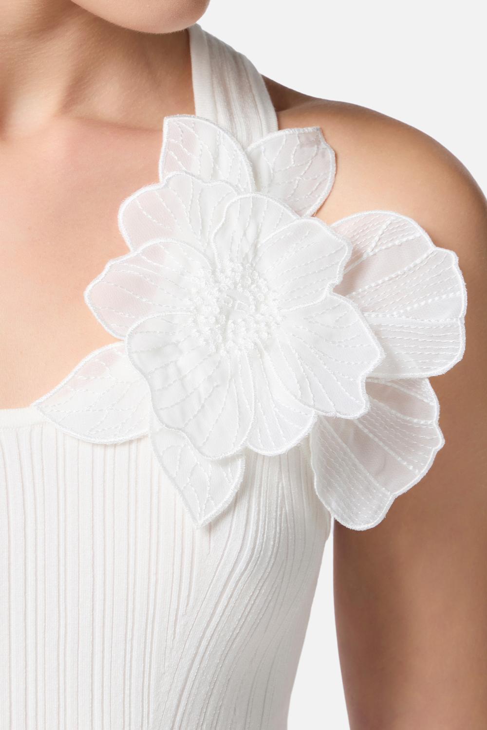 Canotta a costine con fiore<BR/> TK29B 51E2360 Elisabetta Franchi 