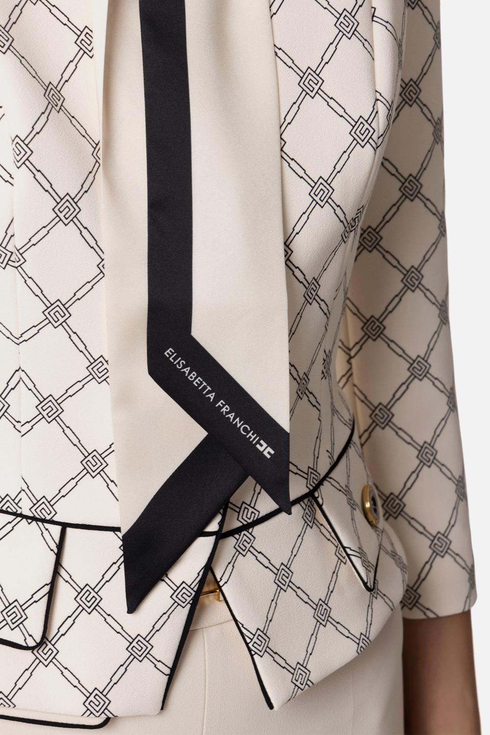 Giacca in crepe stretch stampato con foulard removibile<BR/> GIS51 51E2E84 Elisabetta Franchi 