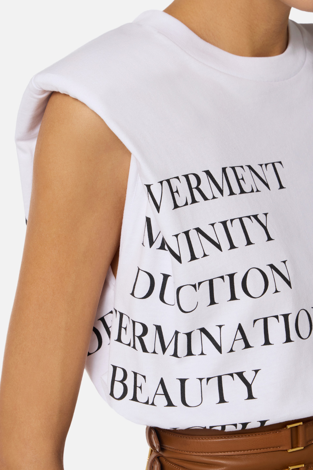 Maglietta Smanicata Elisabetta Franchi in Jersey con Spalle Strutturate e Stampa Lettering MA70P 61E2270 Elisabetta Franchi 