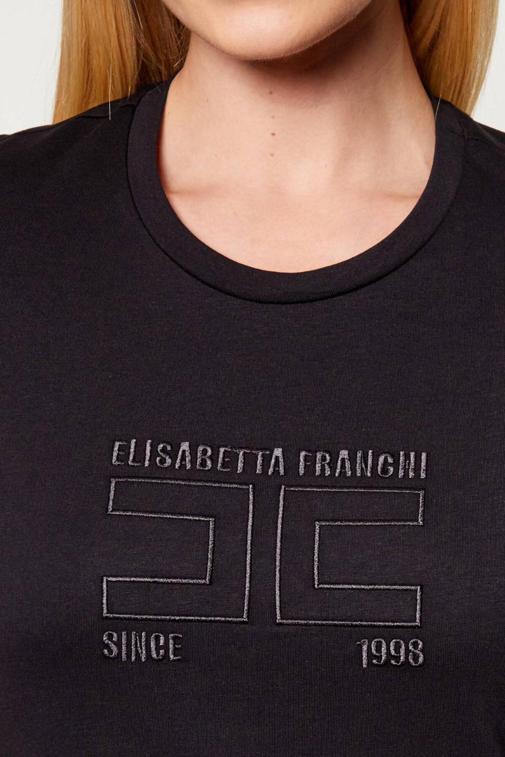 Maglietta a Maniche Corte Elisabetta Franchi in Jersey con Girocollo e Logo Ricamato MA71G 61E2110 Elisabetta Franchi 