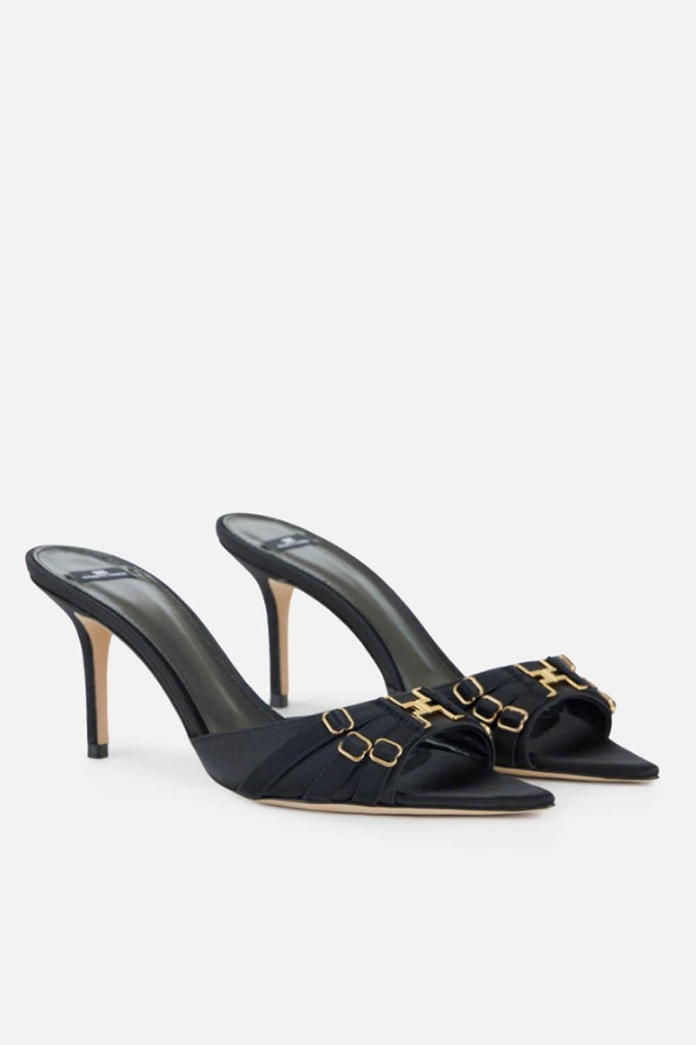 Mules in Pelle e Raso con Logo in Metallo SA76L 62E2110 Elisabetta Franchi 