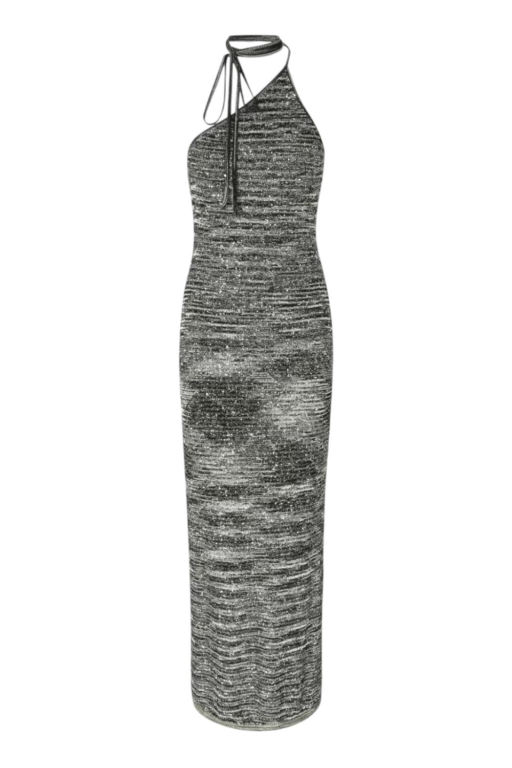 Abito lungo monospalla in maglia fiammata con paillettes<BR/><BR/> DS25SG1F BK045BS614L Missoni 
