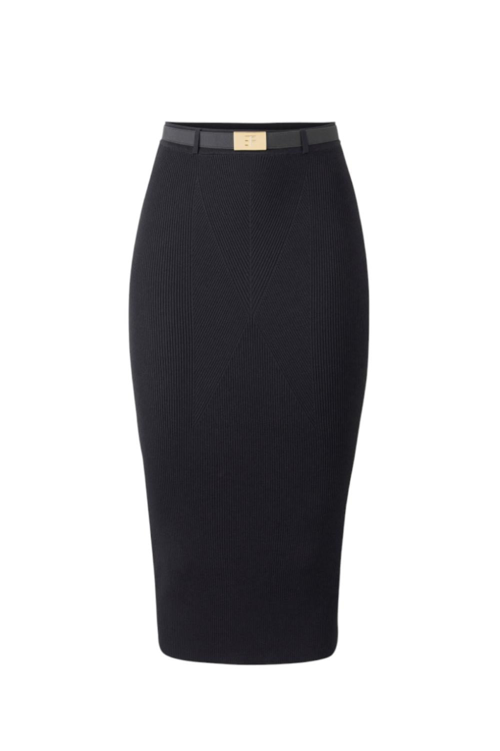Gonna in maglia a costine con cintura<BR/> GK17B 56E2110 Elisabetta Franchi 