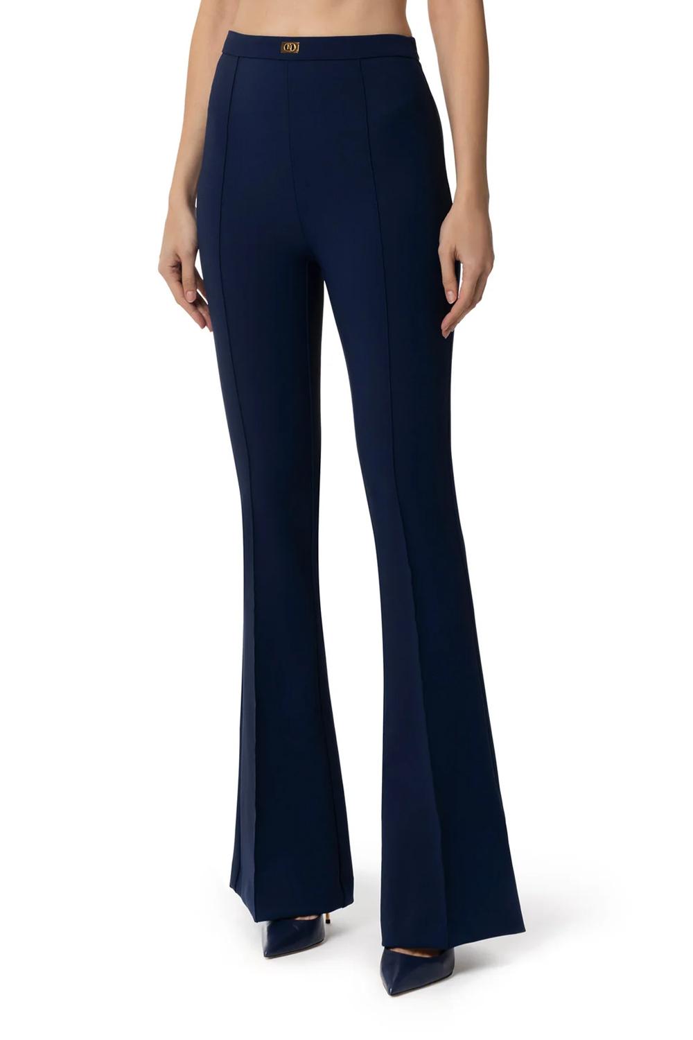 Pantaloni a zampa in crêpe con placca logo<BR/> PA079 51E2DC8 Elisabetta Franchi 