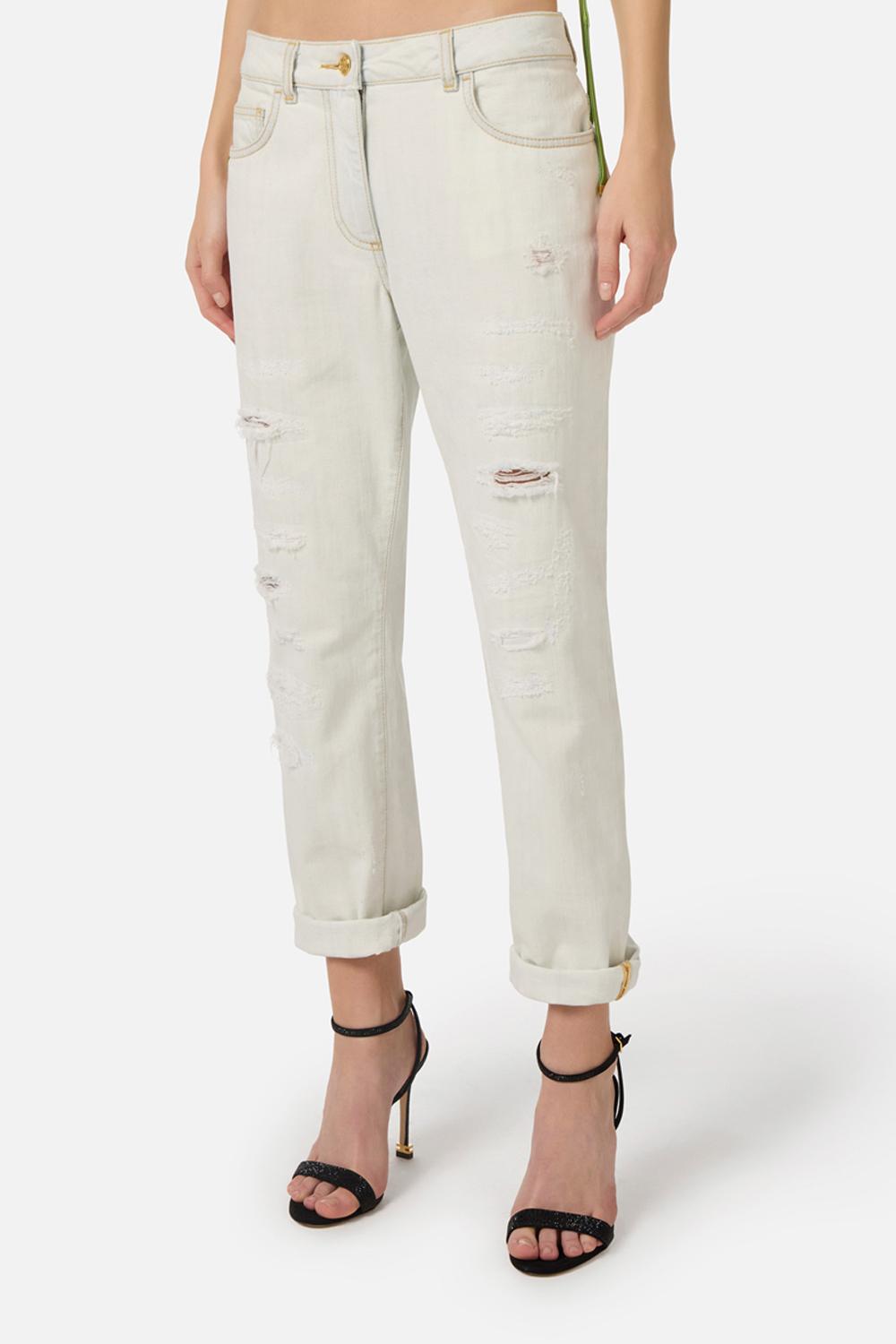 Jeans Five-Pocket con Dettagli Distressed PJ28N 61E2FB8 Elisabetta Franchi 