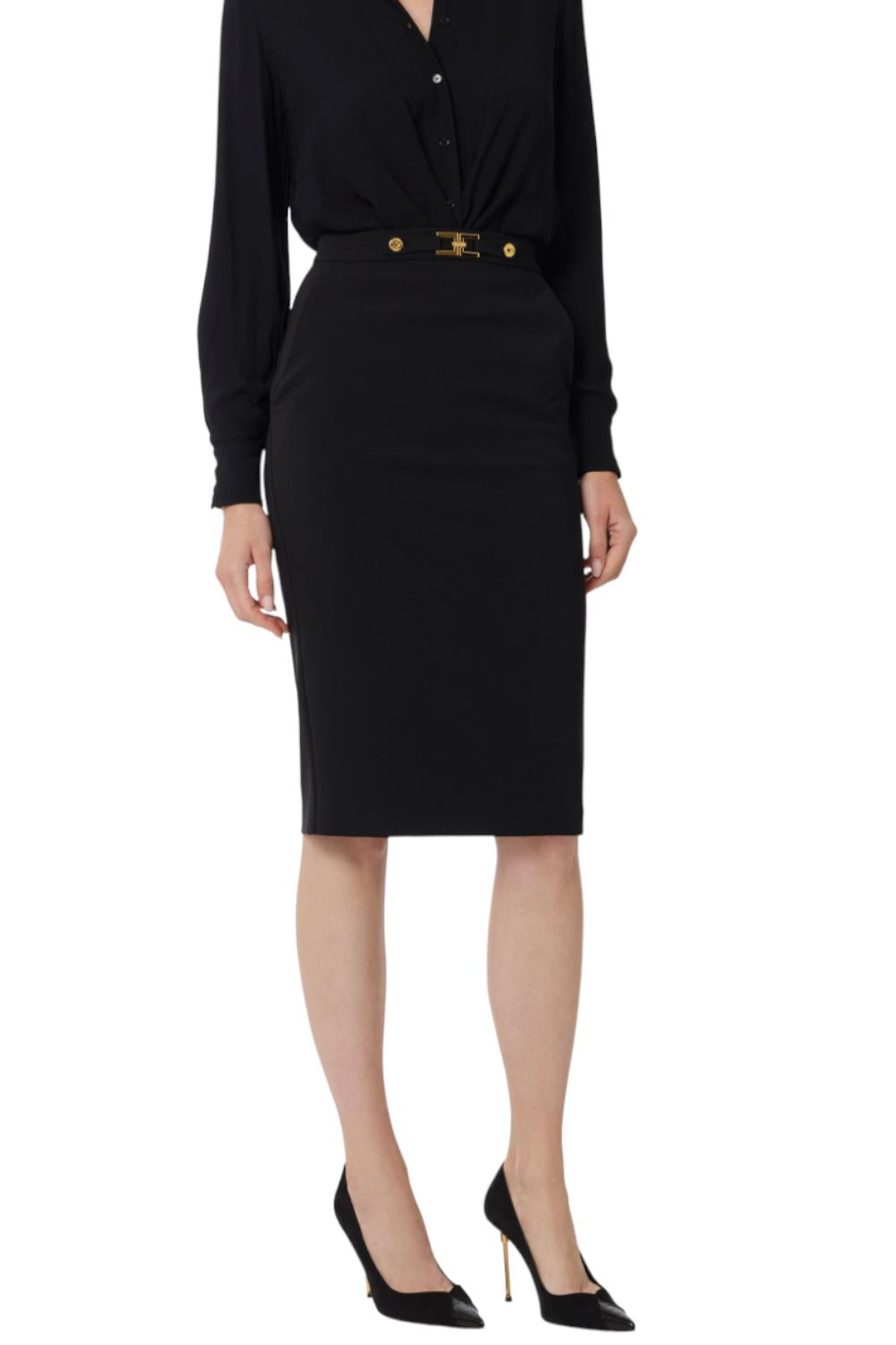 Gonna in crêpe con logo gioiello<BR/> GO137 56E2110 Elisabetta Franchi 