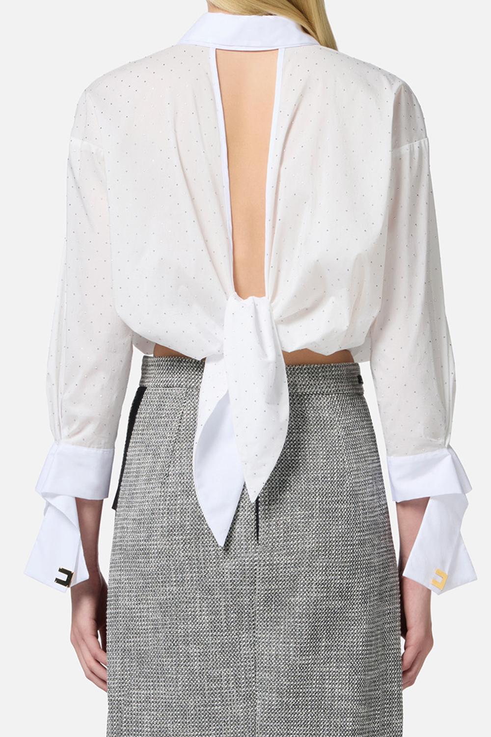 Camicia in popeline con strass e nodo<BR/> CA081 51E2100 Elisabetta Franchi 