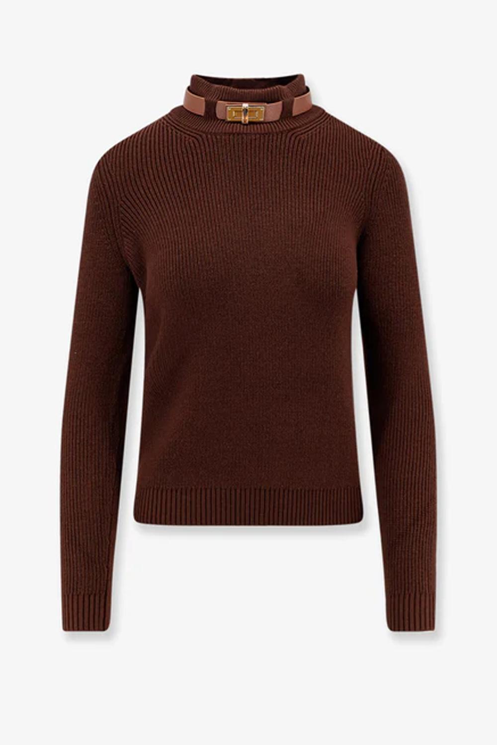 Maglia in misto lana con cinturino gioiello<BR/> MK05S 56E2EA3 Elisabetta Franchi 