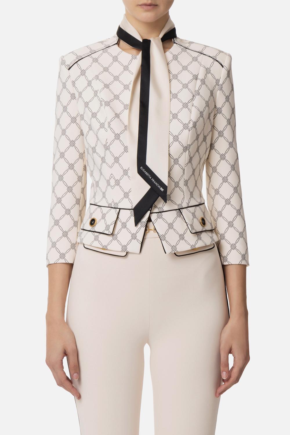 Giacca in crepe stretch stampato con foulard removibile<BR/> GIS51 51E2E84 Elisabetta Franchi 