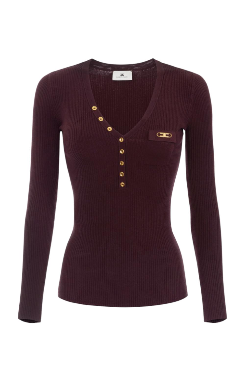 Maglia a costine con taschino<BR/> MK12B 56E2EA4 Elisabetta Franchi 