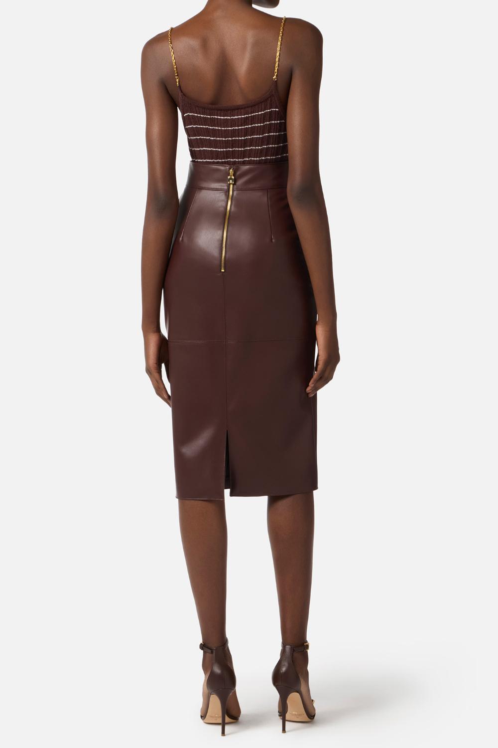 Gonna Midi Elisabetta Franchi Effetto Nappa con Logo Embossed GO163 61E2644 Elisabetta Franchi 