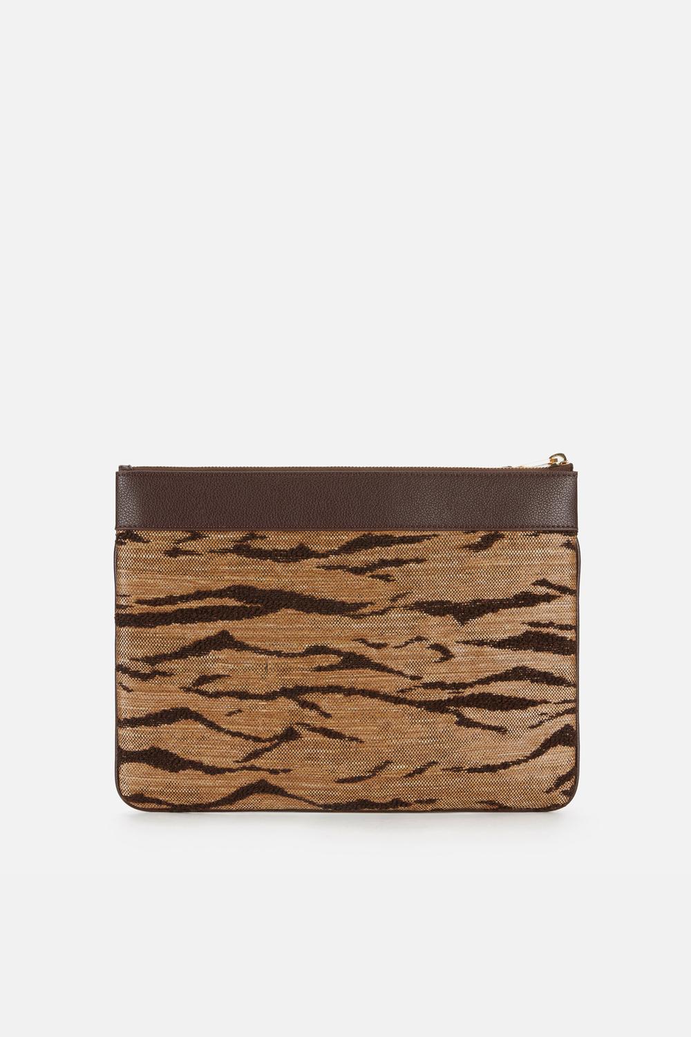 Pouch Donna con Stampa Tigre in Tessuto Effetto Raffia BS12A 62E2470 Elisabetta Franchi 