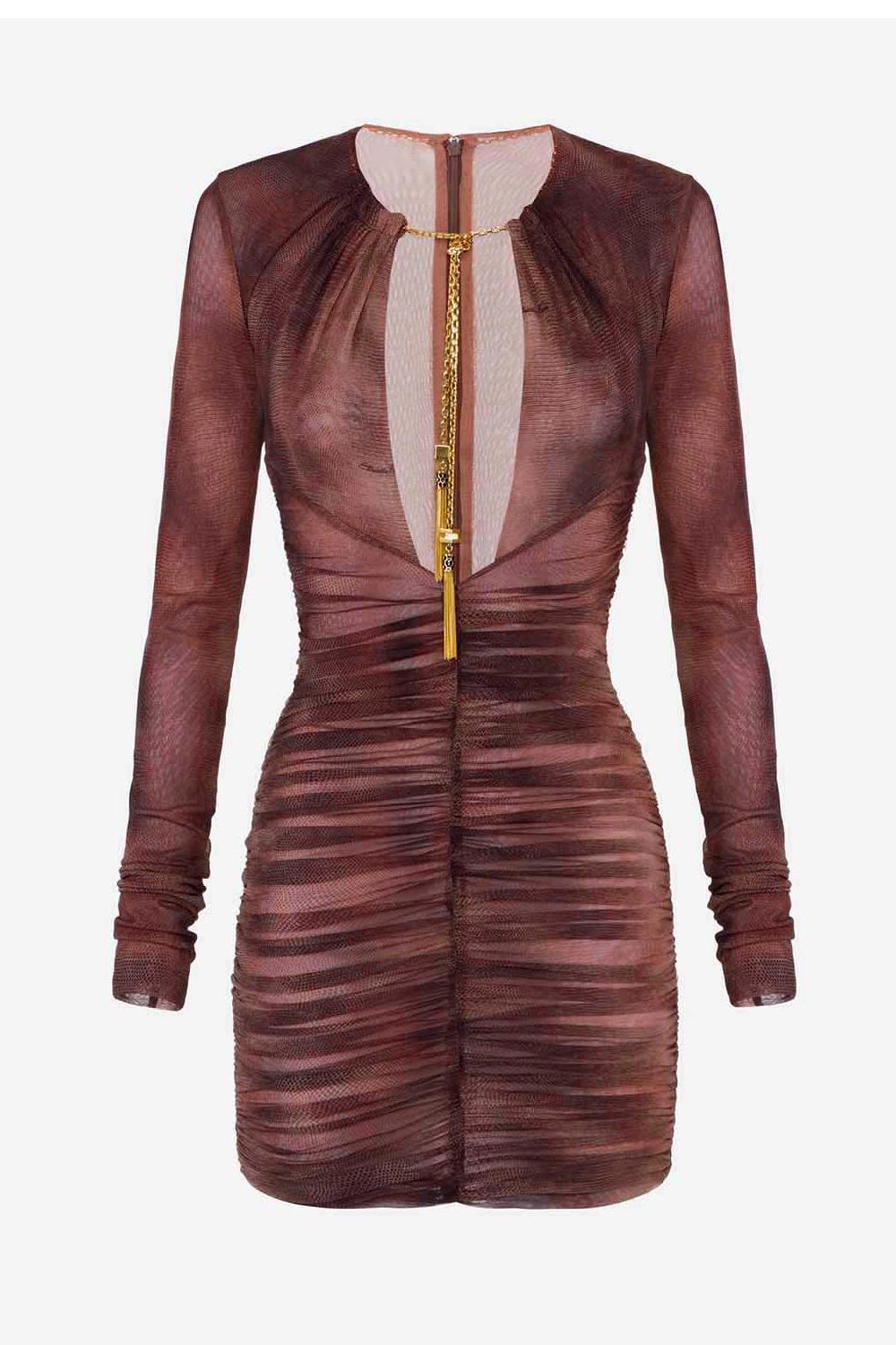 Abito in tulle con stampa pitone e collana<BR/> AB877 57E2EA4 Elisabetta Franchi 