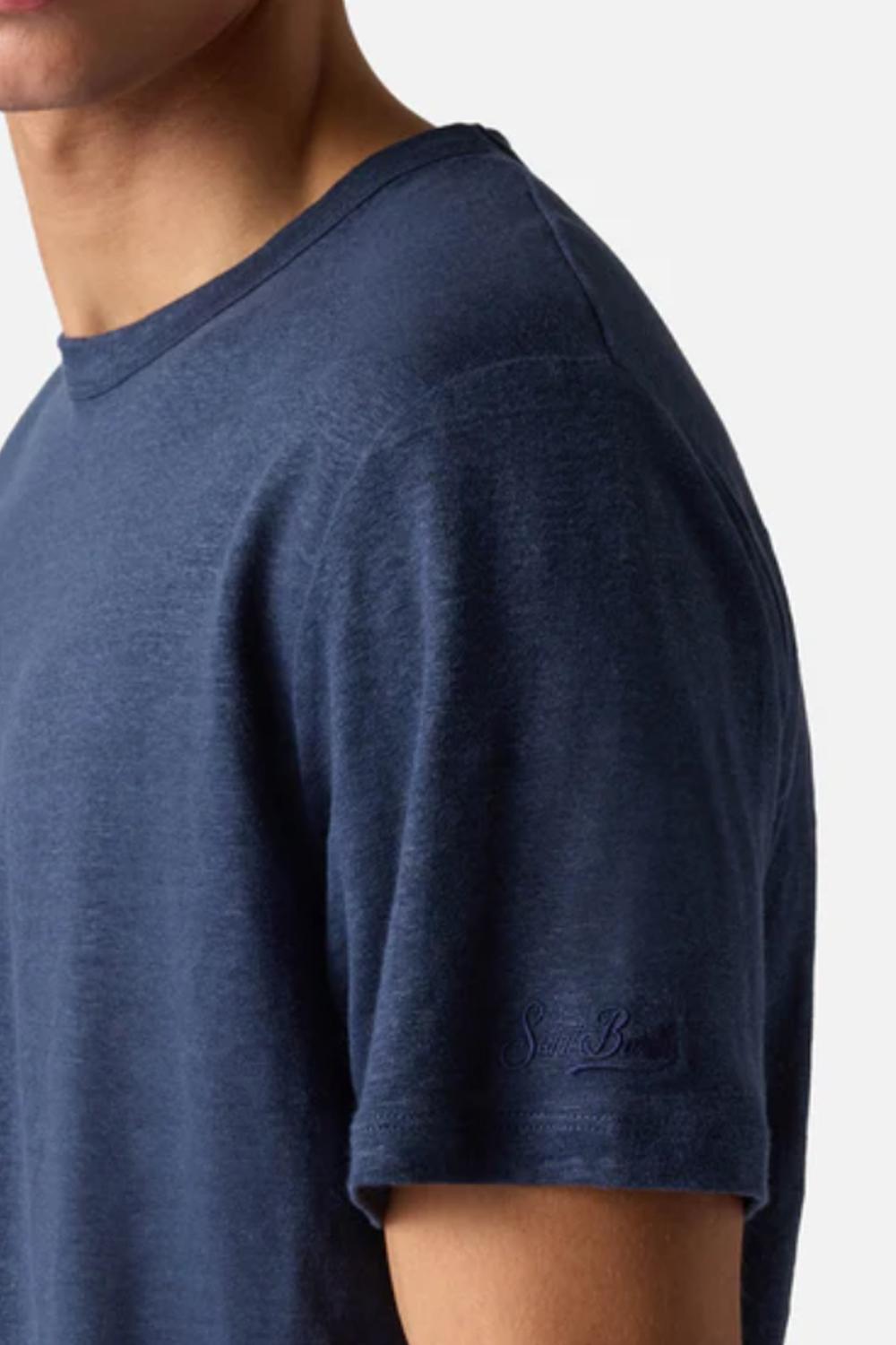 T-shirt Ecstasea mc2 in puro lino blu con logo ricamato ECS0003 -00119L Mc2 Saint Barth 