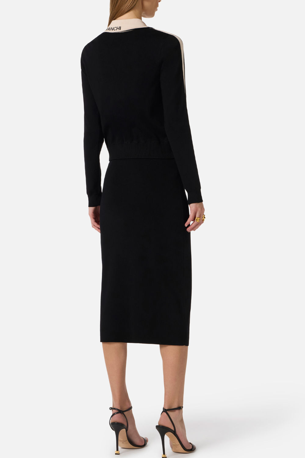 Giacca Elisabetta Franchi in Maglia con Zip Dorata, Jacquard e Bande a Contrasto MK66S 61E2685 Elisabetta Franchi 