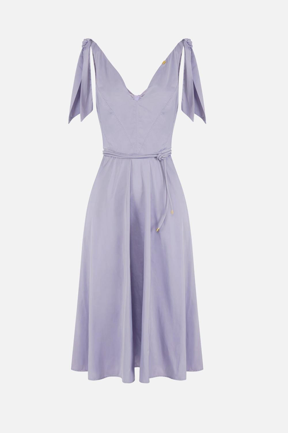 Abito Midi Elisabetta Franchi in Tessuto Vela con Gonna a Ruota e Dettaglio Logo AB903 61E2EV7 Elisabetta Franchi 